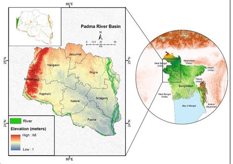 Map showing the location of the Padma River basin, Bangladesh (SRTM 30m... | Download Scientific ...