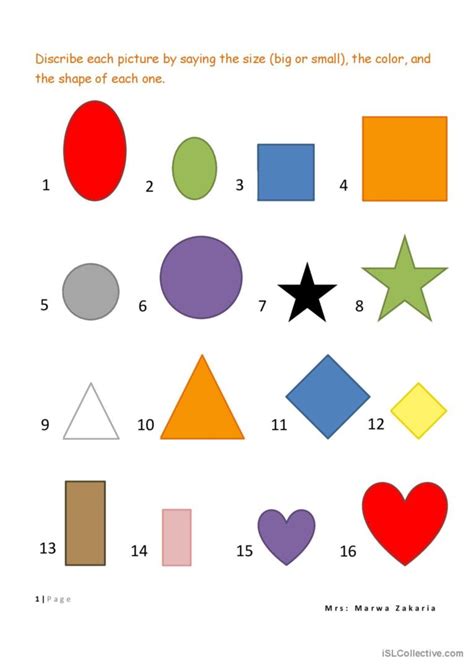 Size, shapes, and colors : English ESL worksheets pdf & doc