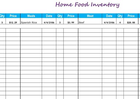 Home Food Inventory - My Excel Templates