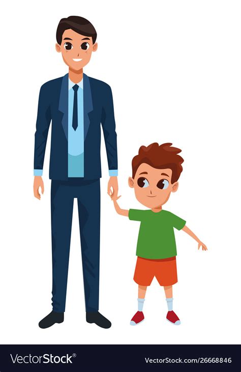 Family single father with children cartoon Vector Image