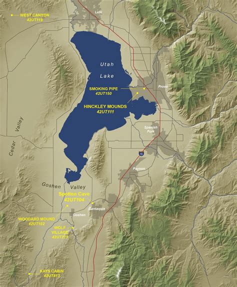 1. Map of Utah Valley. Showing Spotten Cave, Woodard Mound, Wolf ...