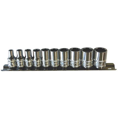 SOCKET RAIL 1/4DR 6PT 10PC METRIC