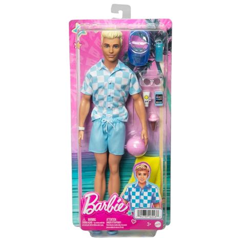 Blonde Ken Doll with Swim Trunks and Beach-Themed Accessories | Smyths Toys UK