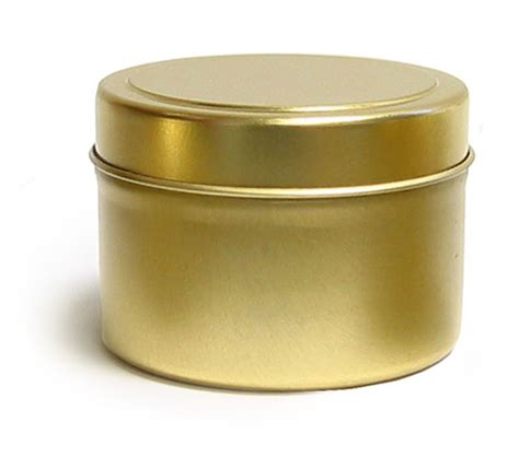 SKS Bottle & Packaging - 4 oz Gold Metal Tins, Gold Metal Tins w/ Rolled Edge Covers