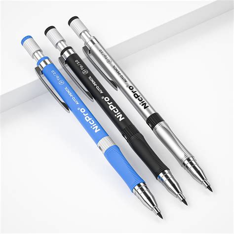 Nicpro 2mm Mechanical Pencil Set, 3 PCS Artist Drafting Clutch Pencil