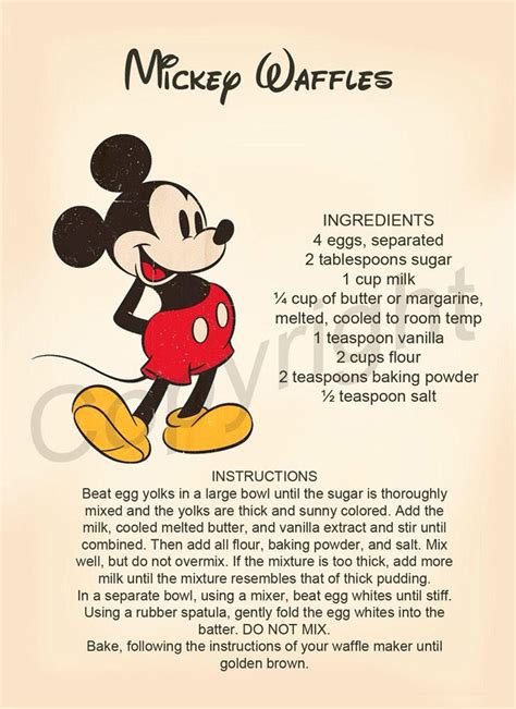 Mickey Waffle Recipe Art Print - Etsy