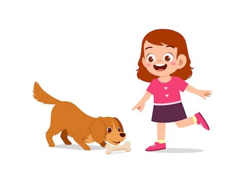 Premium Vector | Happy cute little kid boy girl play with pet dog