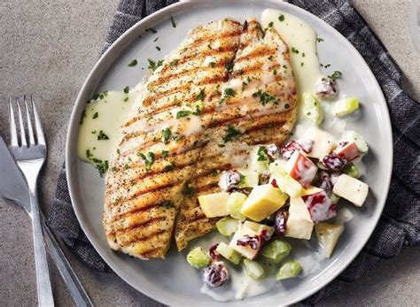 Grilled Fish with Lemon Sauce and Crunchy Cranberry Waldorf Salad ...