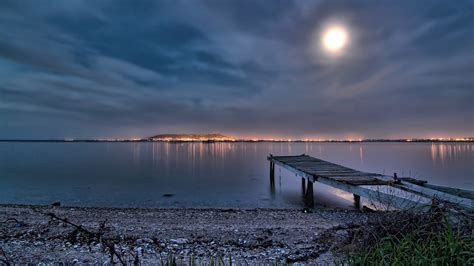 night, Sea, Lights, Beach, Moon Wallpapers HD / Desktop and Mobile Backgrounds