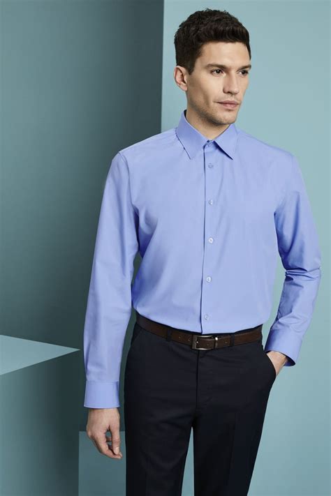 Men's Long Sleeve Polycotton Business Shirt, Blue | Simon Jersey