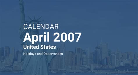 April 2007 Calendar – United States