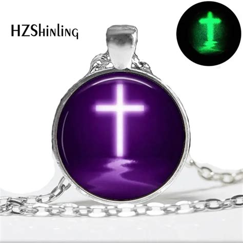 Glow in the dark Purple Cross Necklace Glass Tile Jewelry Cross ...