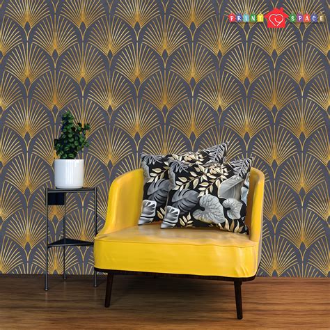 Geometric Art Blue Gold Wallpaper Monochrome Embossed | Etsy