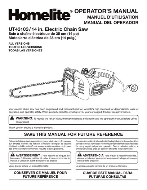 Homelite UT43103 Chainsaw User Manual | Manualzz