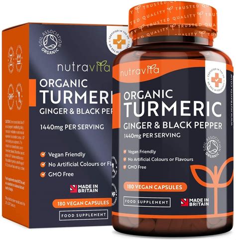 Organic Turmeric Curcumin 1440mg with Black Pepper & Ginger - 180 Vegan ...