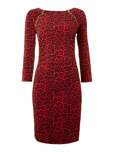 Michael Kors Leopard Print Dress in Red | Lyst