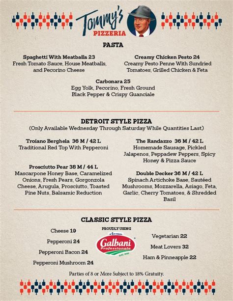 Dinner Menu — Tommy's Pizzeria