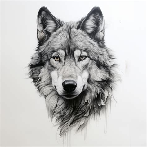 Premium AI Image | Realistic Wolf Portrait Tattoo Drawing on White ...