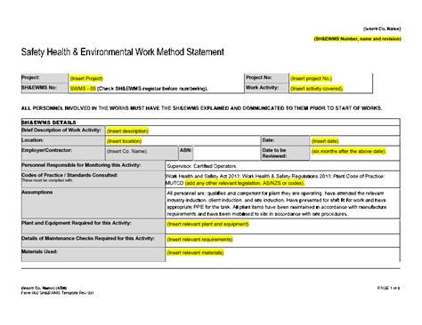 Word Template: Form 002 - Safe Work Method Statement Template (8-page Word document) | Flevy