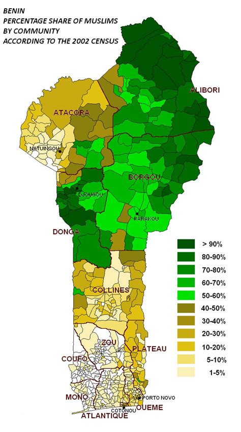 Percentage of Muslims in Benin (2002) | Geografia, Carte geografiche ...