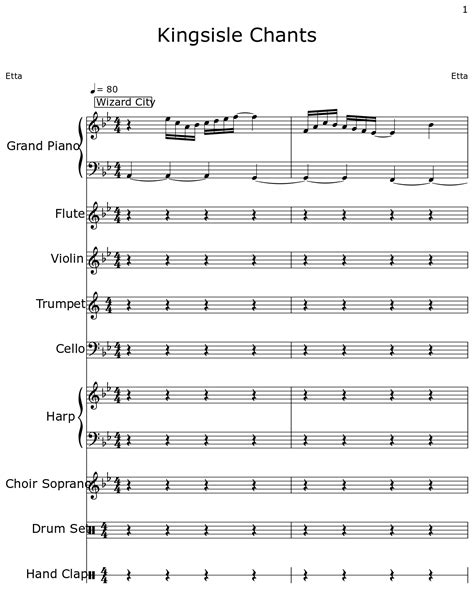 Kingsisle Chants - Sheet music for Piano, Flute, Violin, Trumpet, Cello, Harp, Choir Tenor, Drum ...