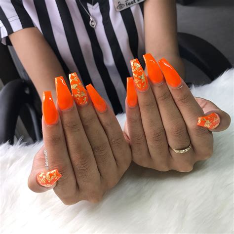 Pinterest: @ | Orange acrylic nails, Orange nail designs, Bright orange nails