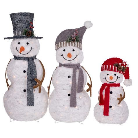 Set of 3 Lighted Snowman Family Outdoor Christmas Decoration 39.5 ...