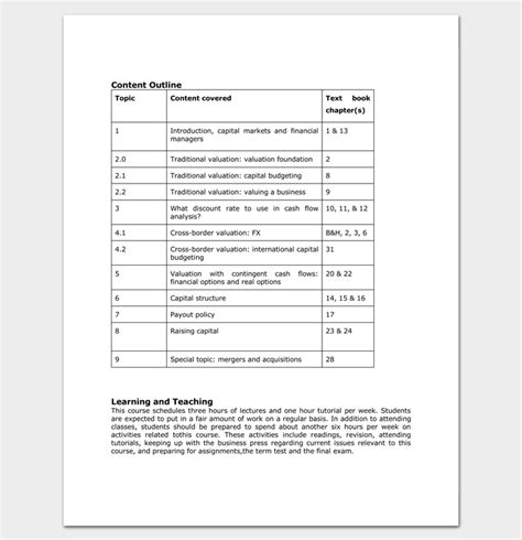 Course Outline Template - 10+ Samples For Word & PDF Format