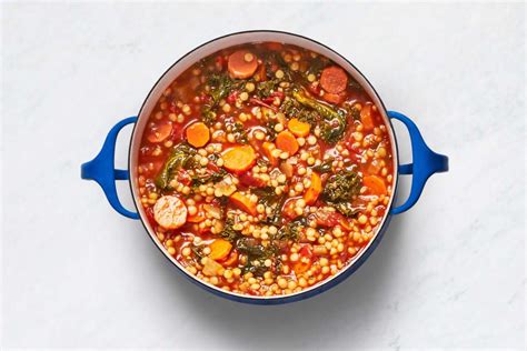 Italian garden veggie soup with kale pearled couscous garlic bread ...