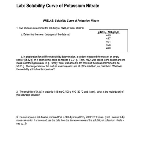 [Solved] Lab: Solubility Curve of Potassium Nitrate PRELAB: Solubility ...