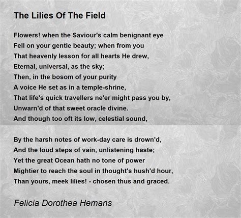 The Lilies Of The Field Poem by Felicia Dorothea Hemans - Poem Hunter