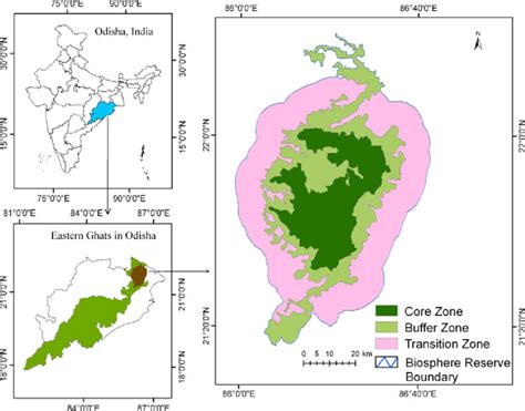 Map showing location and zones of Similipal Biosphere Reserve, Odisha ...