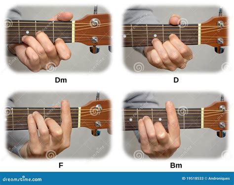 Guitarist Hand Playing Guitar Chords: Dm, D, F, Bm Stock Image - Image ...