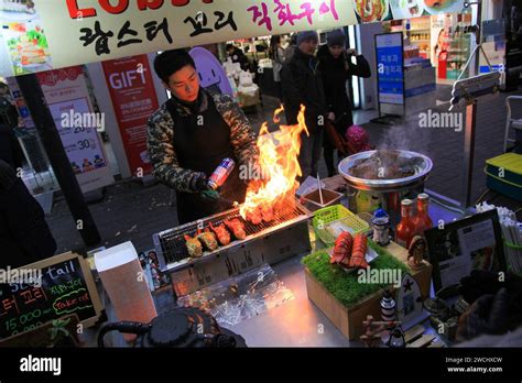 Myeongdong Night Market in Seoul, South Korea Stock Photo - Alamy