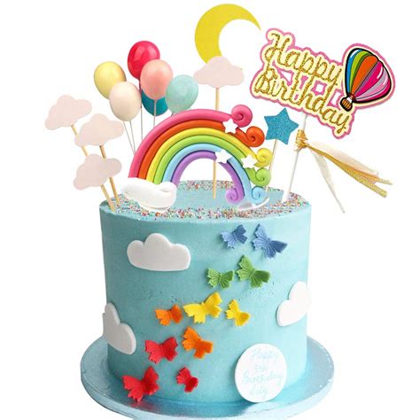 Buy Rainbow Birthday Cake Topper Party Supplies with Rainbow Clouds ...