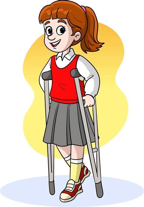 Download girl student walking on crutch with injured leg vector ...