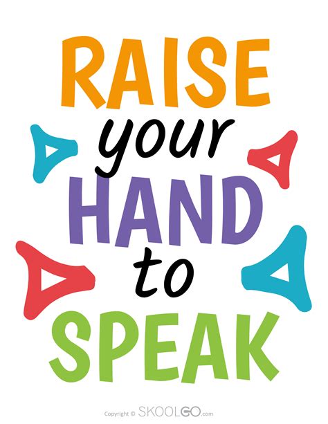 Raise Your Hand To Speak - Free Classroom Poster - SKOOLGO