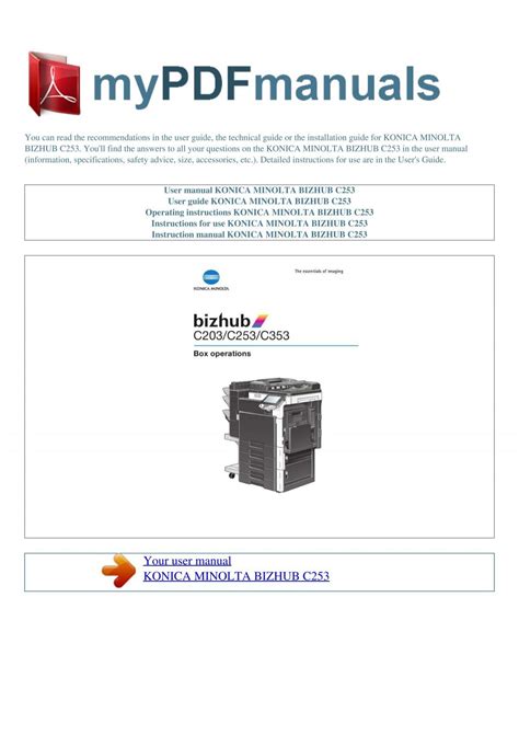 User manual KONICA MINOLTA BIZHUB C253 - MY PDF MANUALS