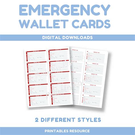 Emergency Wallet Card Emergency ID Card Information Card Medical Information Medical Alert in ...