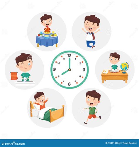 Vector Illustration of Kid daily Routine Activities Stock Vector ...