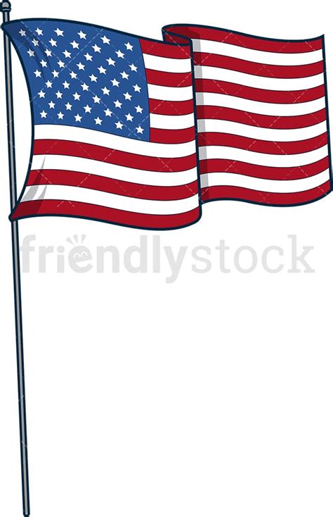 Waving US Flag On Pole Cartoon Vector Clipart - FriendlyStock