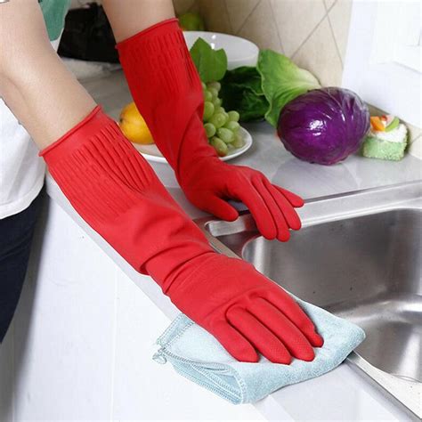 Red Kitchen Gloves Washing Dishes Cleaning Washing Gloves Waterproof ...