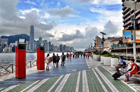 Sunny Day On Hong Kong's Waterfront Promenade