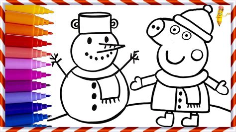 Drawing And Coloring Peppa Pig With A Snowman 🐷⛄ Drawings For Kids | Snowmen drawings for kids ...