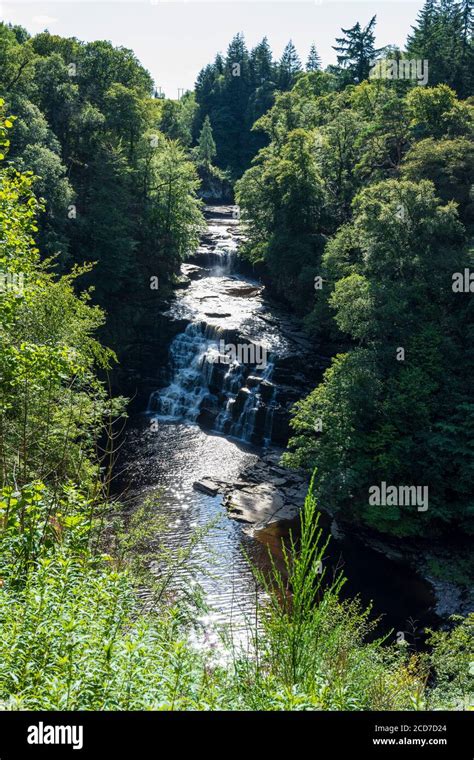 Corra Linn Falls, part of the Falls of Clyde, on the River Clyde above ...