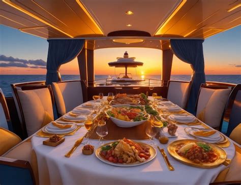 Premium AI Image | Luxury multicourse dinner on a yacht with all the ...