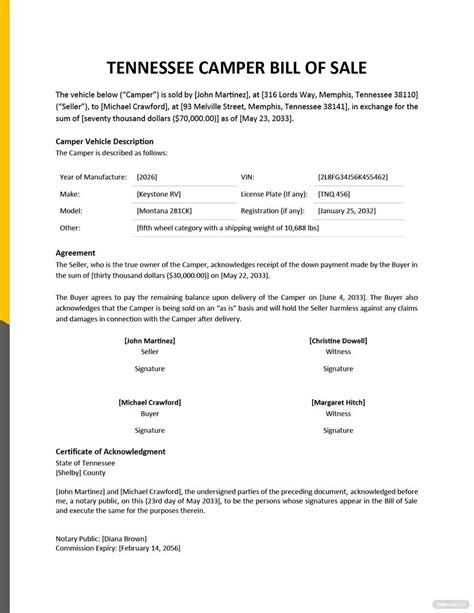 Tennessee Trailer Bill of Sale Template - Google Docs, Word, PDF | Template.net