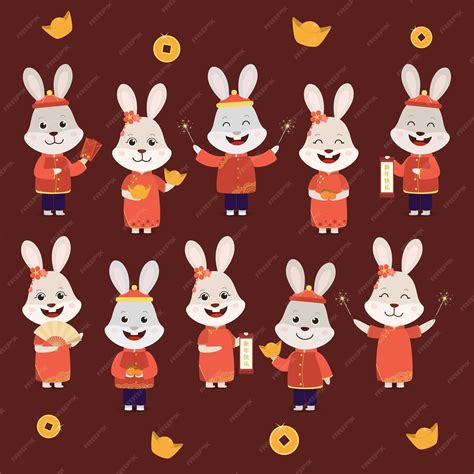 Premium Vector | Happy chinese new year 2023. set of rabbits in ...