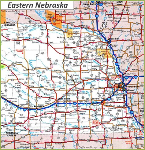 Map of Eastern Nebraska - Ontheworldmap.com