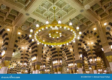 Interior of Masjid (mosque) Al Nabawi in Medina Editorial Photography - Image of moorish, dome ...